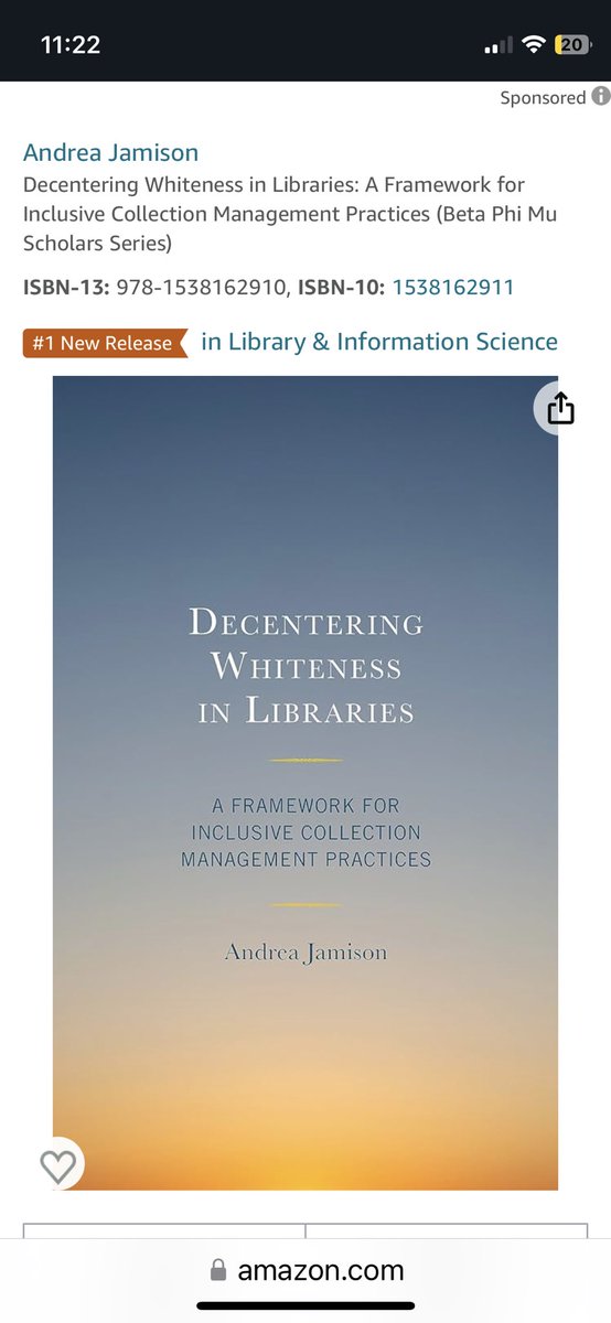 Thank you for all the love and support!! Decentering Whiteness in #Libraries made its debut as the #1 new release in Library and Information Science books on Amazon, and it’s temporarily out of stock.  #library📚 #librariesofinstagram #librarytwitter