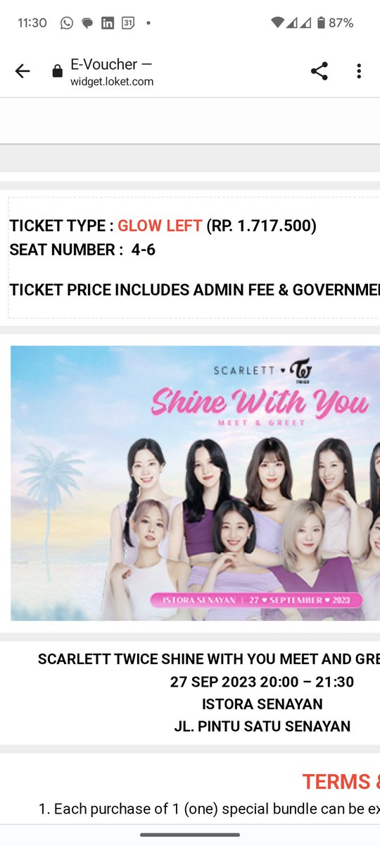 RyanBatchin's tweet photo. WTS Underprice (DM ya)

GLOW LEFT Seat 4, Include Send Off (Benefits Lucky Winner) 

Scarlett Twice Shine with You Meet &amp; Greet in Jakarta

Sudah dalam bentuk Wrist Band.

Prefer COD on Venue sekitar jam 17.00-19.00 hari ini.
 
#Twice #ScarlettXTWICE #TWICE_5TH_WORLD_TOUR_JAKARTA https://t.co/ZqMs5RD6u6