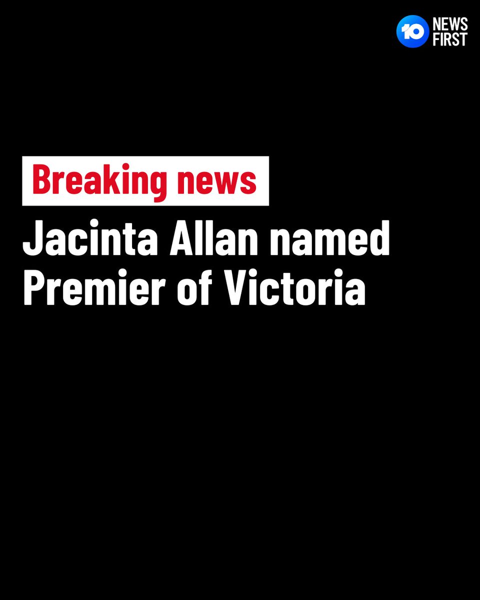 #Breaking: Jactina Allan has been named the new Premier of Victoria following the shock resignation of Daniel Andrews | #springst @DanielAndrewsMP @JacintaAllanMP Allan was considered the frontrunner for the job, having been the state's Deputy Premier since 2022. Watch 10 News