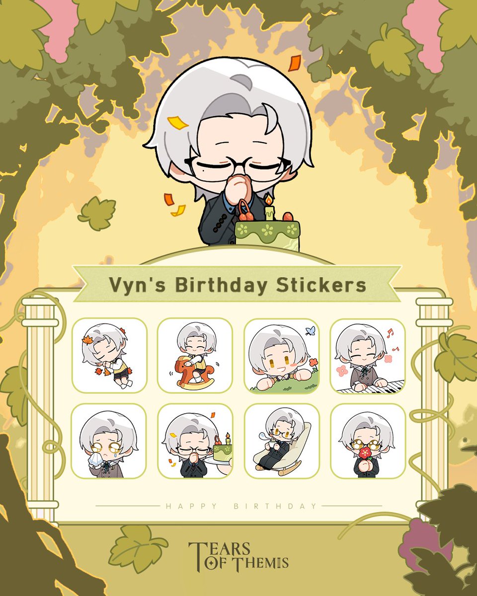 TearsofThemisEN's tweet photo. ✦ Vyn's Birthday Stickers ✦

May his love and affection be with you for a lifetime.
Vyn's Birthday Stickers are now available!

✦ Available at:
✧ Discord: https://t.co/7AOe0dNF6T
✧ HoYoLAB
✧ LINE: https://t.co/opK3IYUZHh

Happy birthday, Vyn!

#TearsofThemis https://t.co/hDuxGxNRgB