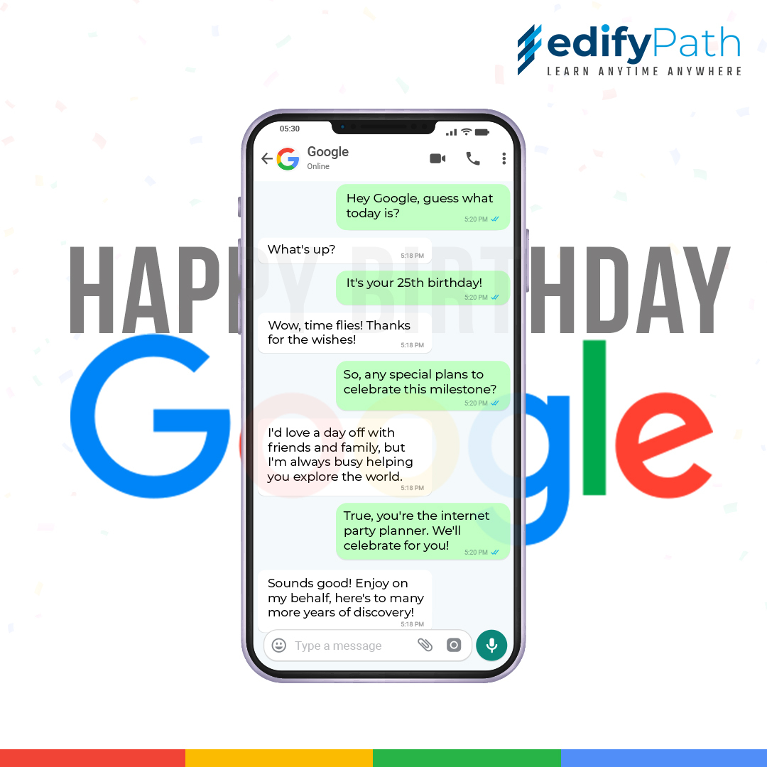 edifypath's tweet photo. Happy 25th Birthday, Google! Thanks for 25 years of making the web a better place!
#Google25thBirthday #googlebirthday #InnovationAndInspiration #ExploreTheWorldWithGoogle #GoogleSearchEngine #celebratinggoogle #25yearsofgoogle #googleevolution #GoogleRevolution #thankyougoogle https://t.co/o0dTYyuJFD