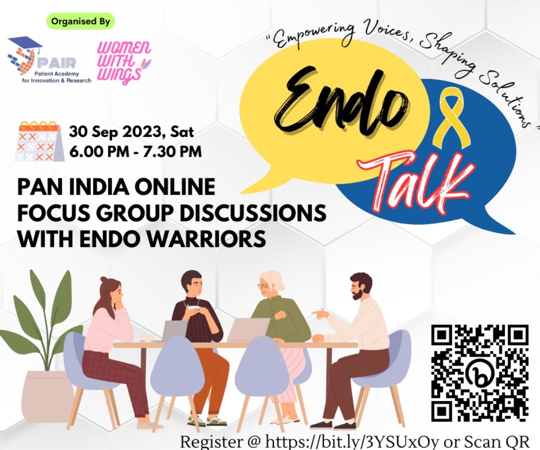 WomenWithWings4's tweet photo. Your voice is powerful, and it's time to use it!
Join us for #EndoTalk "Empowering Voices, Shaping Solutions"
Let's make a difference together!
Date - September 30, 2023
Time - 6:00 PM - 7:30 PM (IST)
Register here - https://t.co/vfmBweXitv
#Endometriosis #womenshealth
#Health https://t.co/Zf40cLWDAC
