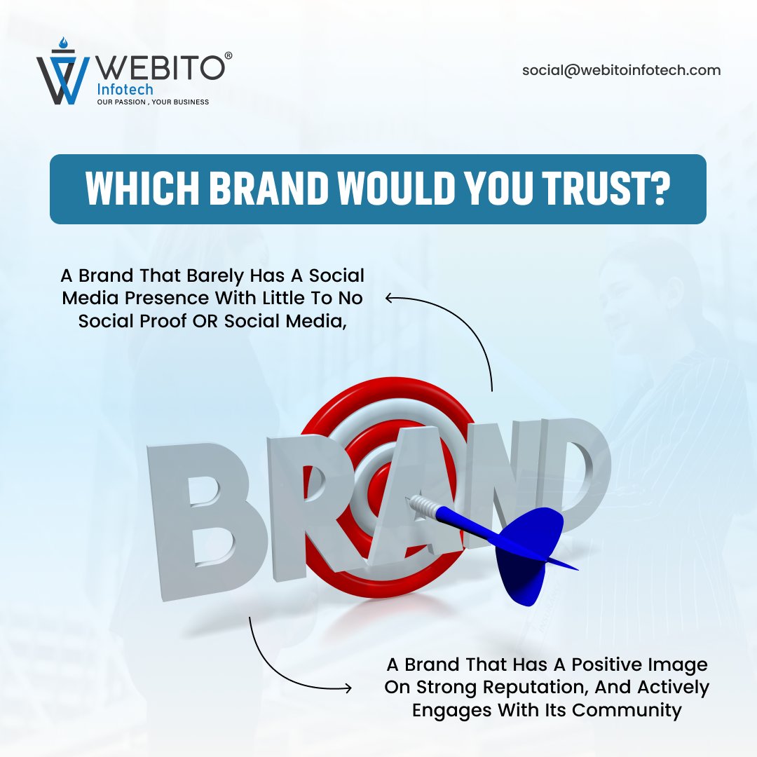 🔍🤝 Trust Test: Who Gets Your Confidence? 🤔

✨ Picture this: a brand with a faint social media footprint and scarce social proof. 📢

#BrandTrustMatters #ChooseConfidence #Webito #Webitoinfotech  #SocialProofMatters #ReputationMatters #CommunityEngagement #TrustworthyBrands