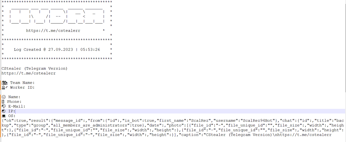 suyog41's tweet photo. CStealer

TECH_EXODUS.pdf.exe
68b6dee6705ba5991092bb1f0078bab5

- Python Stealer
- Collect browser data &amp; cookies, screenshot, files.
- Upload collected data zip  to https://gofile[.]io/ via Telegram

First discovered by @vmovupd 
https://t.co/hooS09H7ED

#CStealer #Stealer #IOC https://t.co/Mt2W7VoLVW