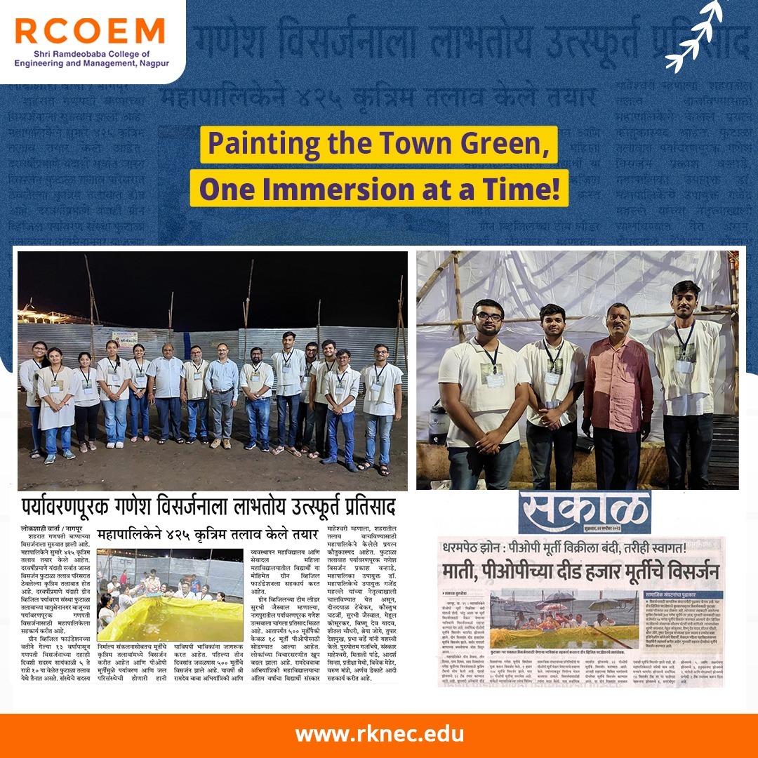 RBU_Official's tweet photo. We're excited to announce our students are teaming up with The Green Vigil Foundation &amp; Nagpur Municipal Corporation (NMC) to promote a greener and more eco-friendly Ganesh visarjan.
Visit: https://t.co/bYGagqQPlI
.
#RCOEM #RKNEC #ganeshvisarjan #ganeshotsav #ganeshotsav2023 https://t.co/oVnkqDuMsW