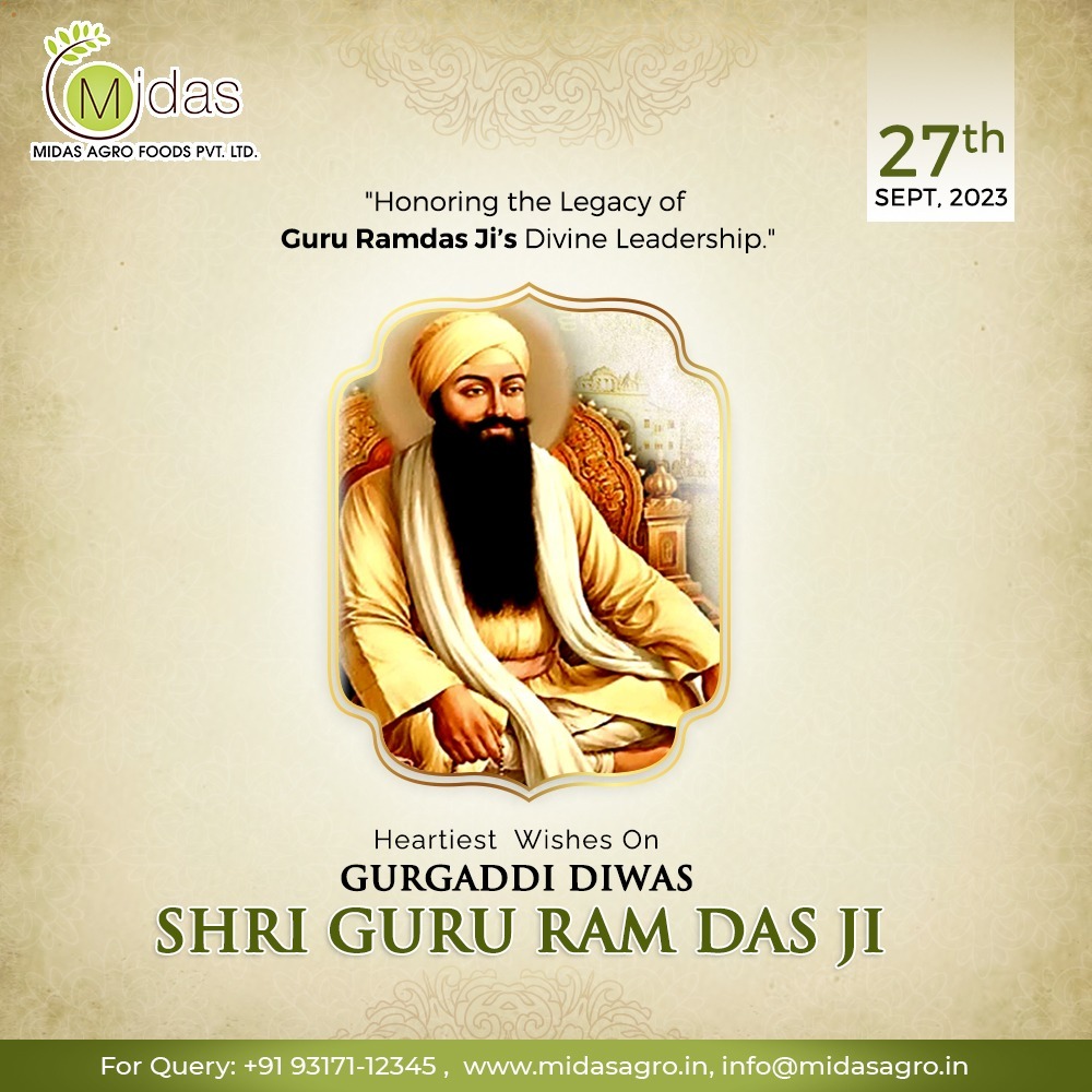 On this blessed occasion of Guru Ramdas Ji Gurgaddi Diwas, may the divine teachings and grace of Guru Ramdas Ji illuminate your life with wisdom, love, and inner peace. 
.
.
.
#GuruGaddiDiwas #GuruRamdasJi #Happiness #Sikhfestival #Midas #MidasAgroRice 
midasagro.in