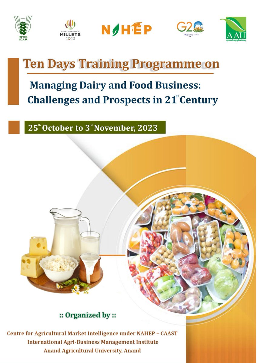 NahepCaast's tweet photo. Ten Days Training Program on "Managing Dairy and Food Business: Challenges and Prospects in 21st Century” is scheduled to be organized from 25th October to 3rd November, 2023
 
Registration Link: https://t.co/pJoqgjIE8g https://t.co/dQV3gm4r5T