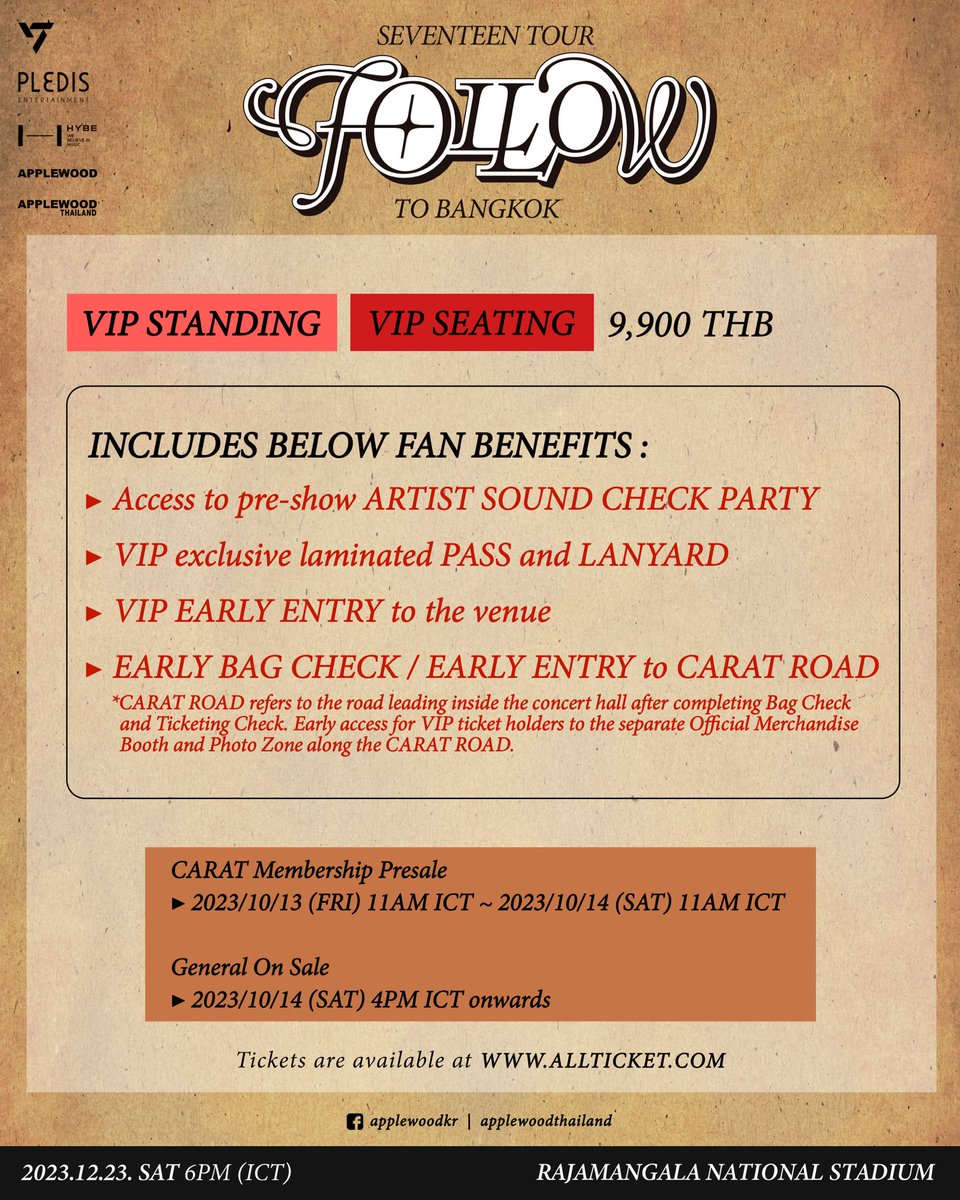 applewood_kr's tweet image. CARAT💎 Save the date and get ready to meet SEVENTEEN in this coming December!

SEVENTEEN TOUR ‘FOLLOW’ TO BANGKOK
📅 23 DEC 2023 (SAT), 6PM ICT
📍 RAJAMANGALA NATIONAL STADIUM

#SEVENTEEN #세븐틴 #SVT_TOUR_FOLLOW #FOLLOW #FOLLOW_TO_BANGKOK #SVTinBKK #APPLEWOOD #APPLEWOODTH