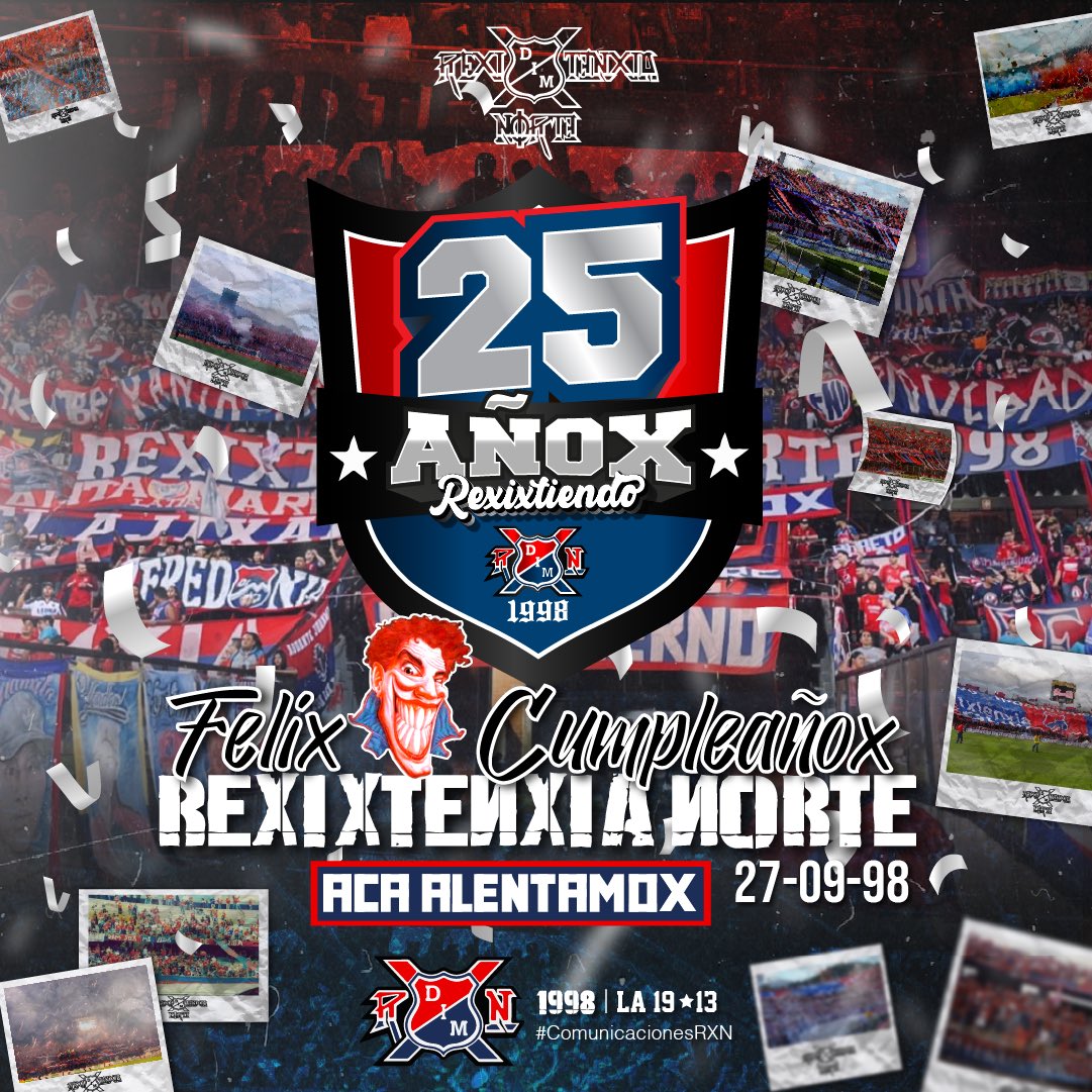 ¡Hoy es un día para festejar!
HOY CELEBRAMOX 25 AÑOX DE REXIXTENXIA EN LAX CANCHAX Y EN LAX CALLEX.

¡JURAMOX VENXER!

#AcáAlentamox
#RXN25Añox

Rexixtenxia Norte 1998
Comunicaciones