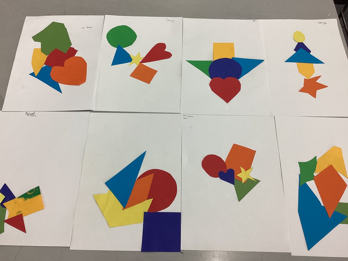 Amaia_Movie's tweet photo. Our J5 students worked hard and with concentration making these "5 by 5" designs. They had to include 5 shapes with 5 colours. #Shape #Colour #Collage #CuttingTechniques https://t.co/C7ASY6Tjv4