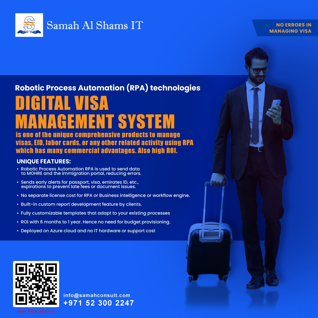 Get Digital Visa Management Solution Service from the right place which transforms your visa operations into digital and Increase Operational Efficiency by digitizing the visa process end-to-end Visit: samahconsult.com Or call: +971 52 3002247 #visamanagementsolution #visa