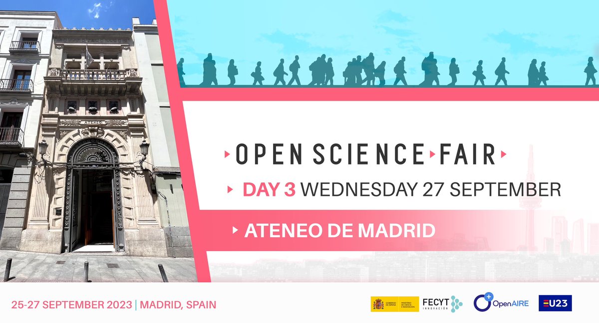 OpenScienceFAIR's tweet image. ☀️This morning we are welcoming you to the final day of #OSFAIR2023. Todays location the historic Ateneo de Madrid! Get ready for enlightening workshops, engaging panel talks, and many other exciting surprises. Embrace the final day with enthusiasm! Let’s do it! 🇪🇸 #OpenScience