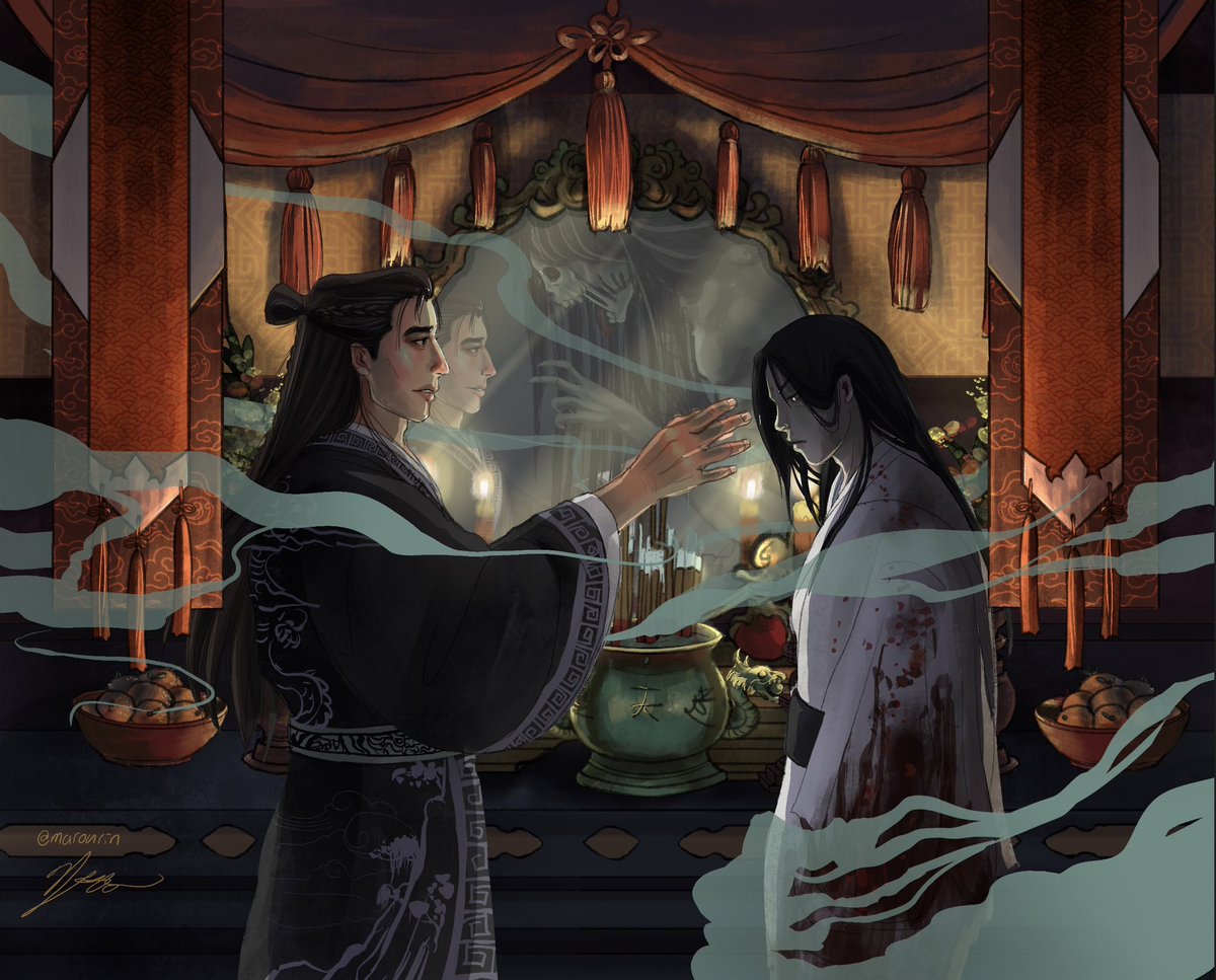 Marourin's tweet photo. I’m really sad I missed #qijiuweek but here’s a late piece! My very first #danmei commission 💕 thank you @StrawBCheeze for commissioning me to draw #qijiu 
#svsss #人渣反派自救系統 #沈九 #岳請源 #七九 https://t.co/PhYlmE2w94