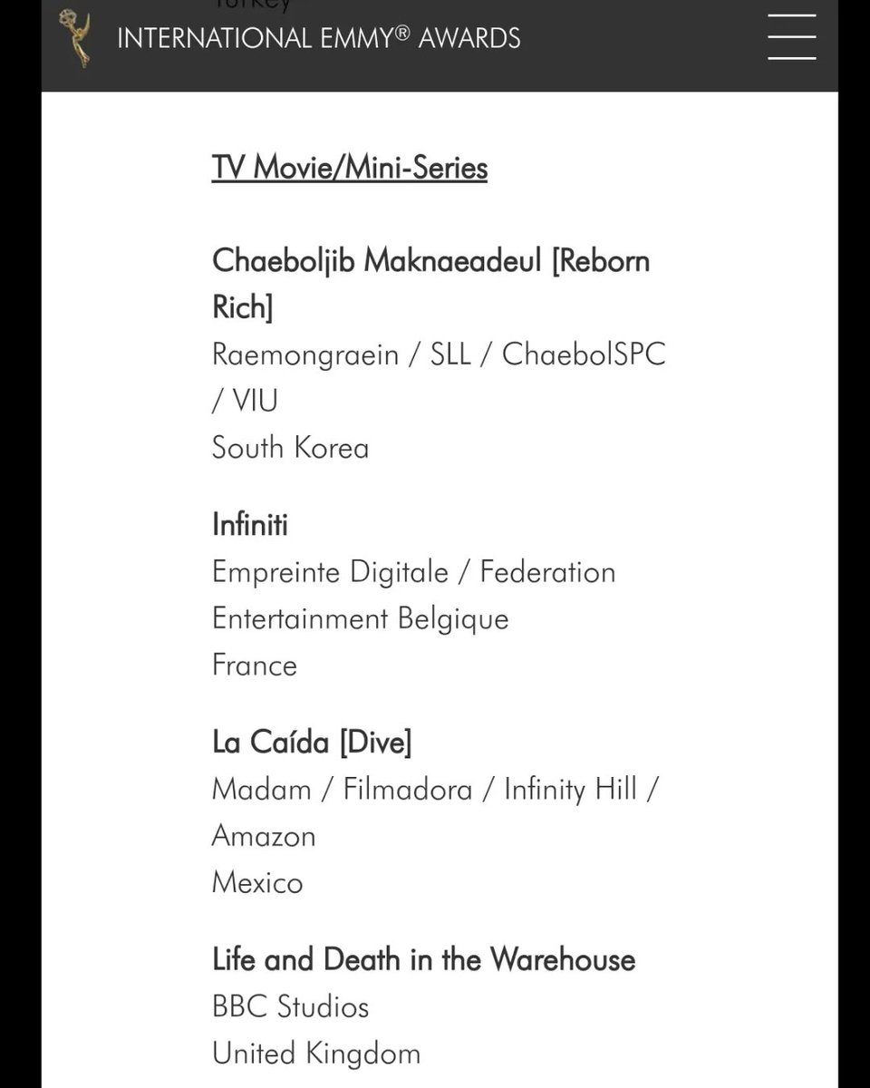 Song Joong Ki's and Lee Sung Min's <Reborn Rich> is nominated under TV Movie/ Mini Series Category for this year's International Emmy Awards.

Reposted from @iemmys 
🔗iemmys.tv/programs-perfo…

#SongJoongKi #송중기 
#RebornRich
#TheYoungestSonofAChaebolFamily 
#재벌집막내아들