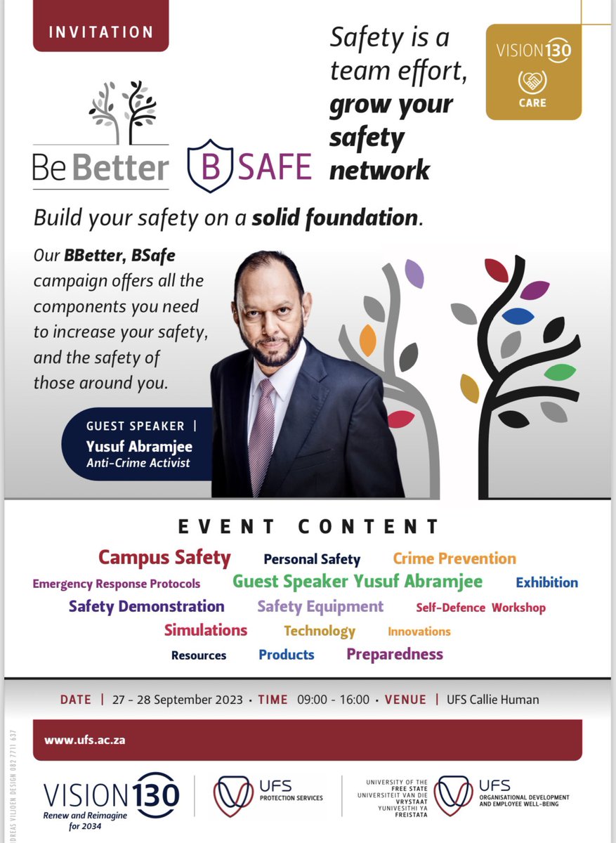 Abramjee's tweet image. #BSafe Free State University campus today and tomorrow . @UFSUpdates