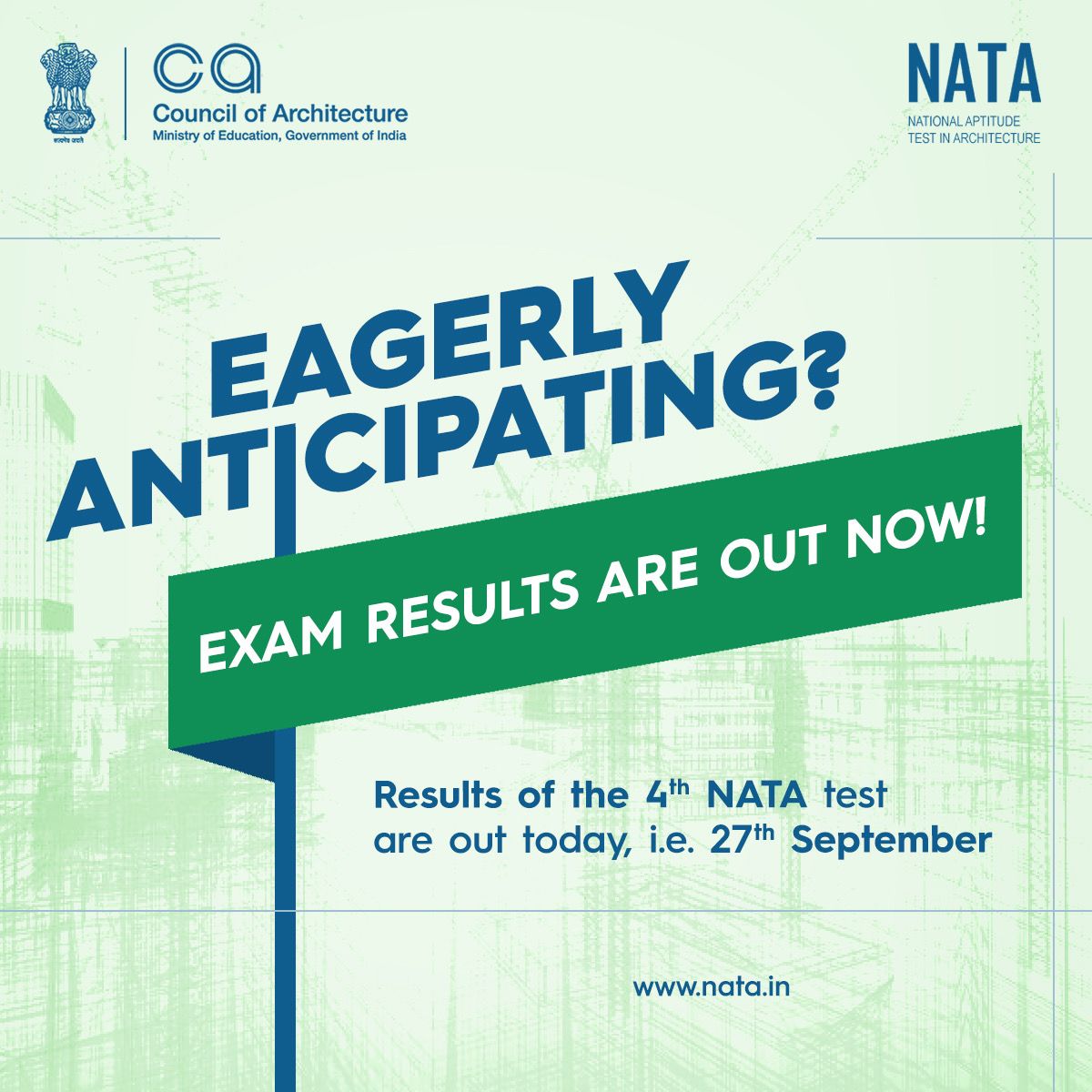 The results of the 4th #Natatest are out today, on the 27th of September.
Wishing you success and fulfillment in your architectural journey.
To access your results, click on the link below 👇
nata.in
   #Natatest #NATAresults #Nata2023 #COA #careertransformation