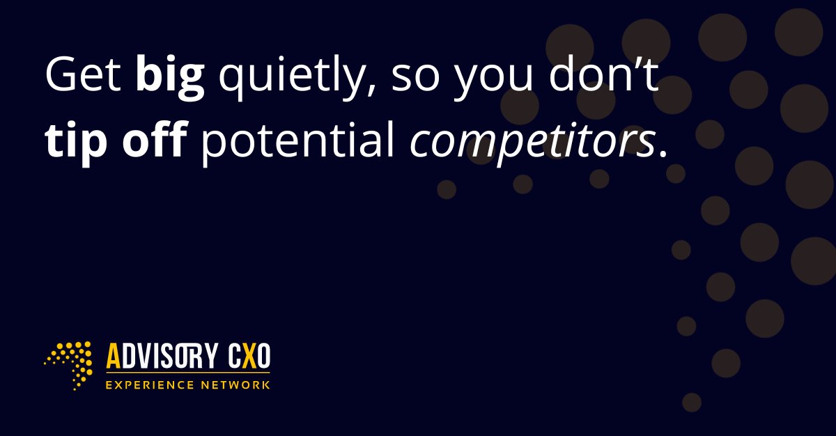 advisory_cxo's tweet image. 🌟 Pro Tip: "Get big quietly to avoid tipping off competitors." Discreet growth can be a game-changer in tech. What's your approach to strategic expansion in today's digital world? Share your insights! #BusinessStrategy #TechScaleUp #Competition #Growth