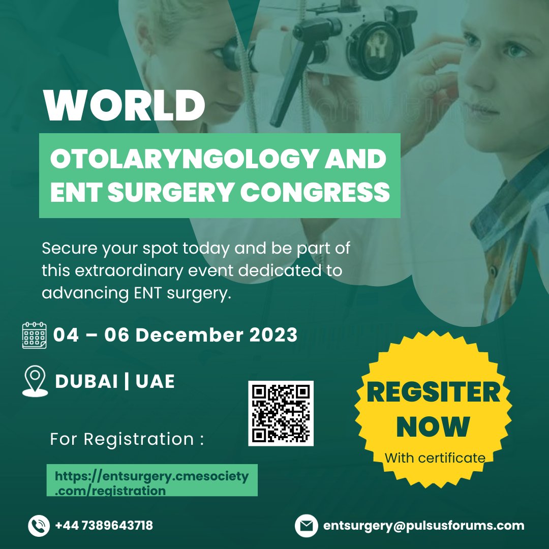 #Dubai, here we come!

Get ready for the World #Otolaryngology and #ENTSurgery #Congress on Dec 4-6, 2023

Join us at the MD Hotel - By Gewan for a knowledge-packed event!

Register now: rb.gy/kyt46

#ENTCongress #DubaiEvents