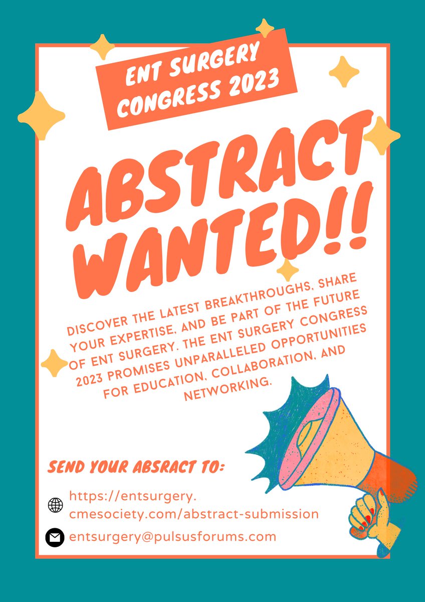 📖Abstract submissions now open for the World #Otolaryngology and #ENTSurgery #Congress in #Dubai, Dec 4-6, 2023🗓️

Join us in advancing the field of #Otolaryngology and #ENTSurgery

Share your #research with the world!🌍 
🔗rb.gy/kdvo9