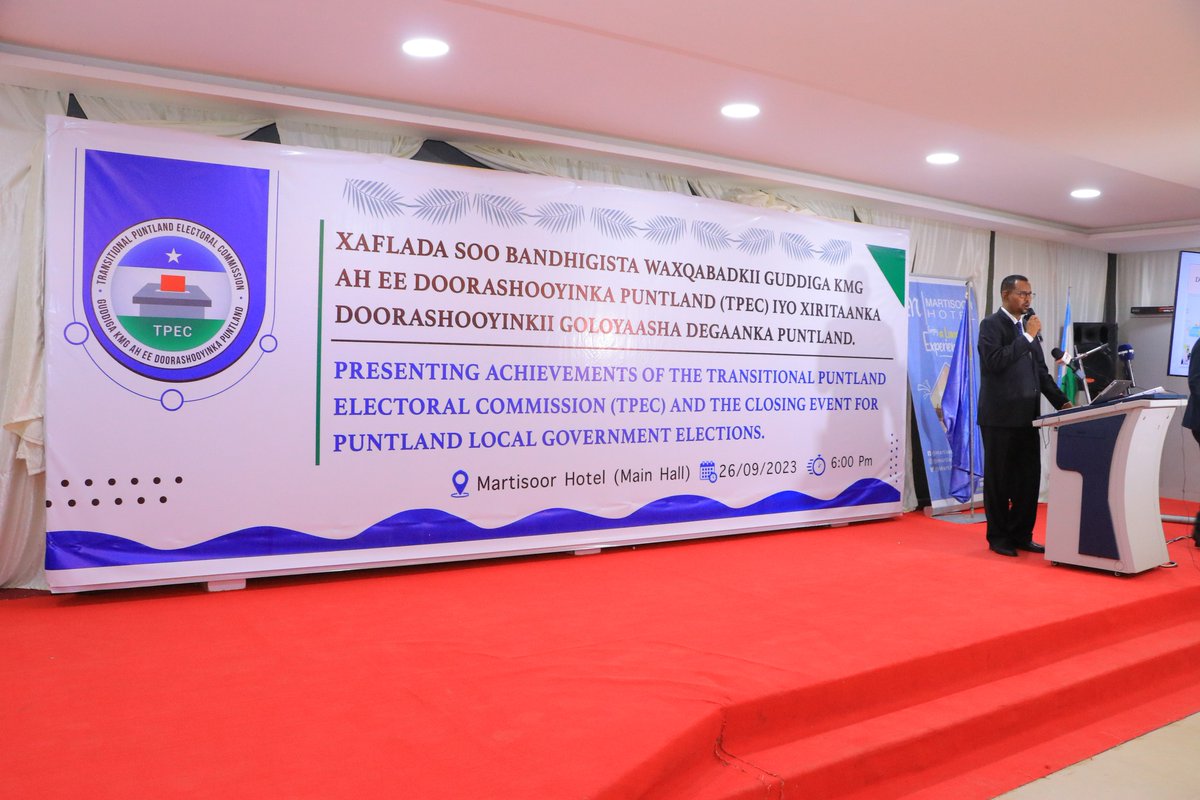 PECPuntland's tweet image. 📢 @TPECPuntland formally presented last night a comprehensive overview of the significant activities accomplished during the period of 2019-2023, including elections held in Puntland Districts. 🗳️👏 
#TPECUpdates #PuntlandElections #ProgressReport