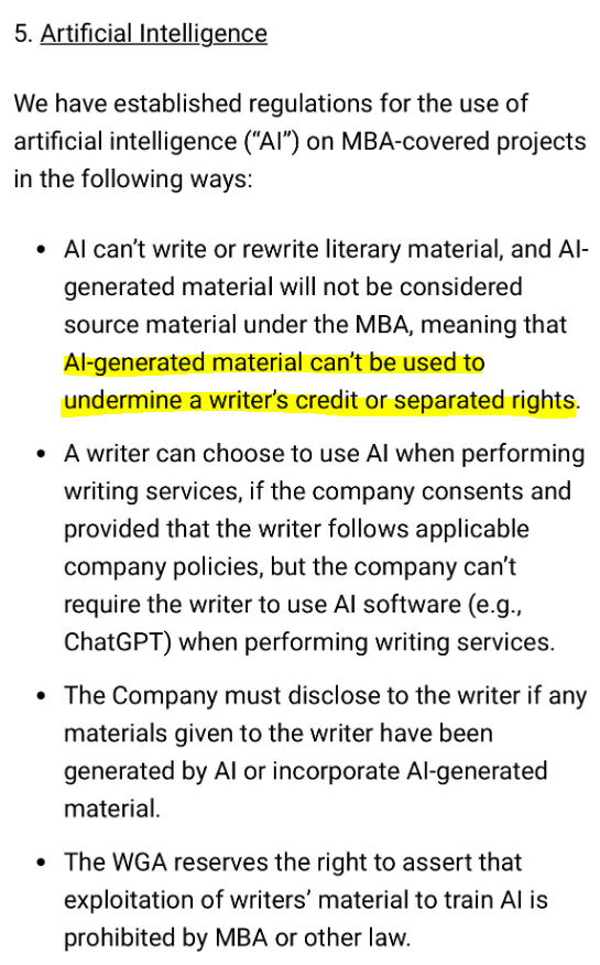 So...lemme get this straight. The WGA and Hollywood are saying that the copyright for AI gen work will also belong to the writer, and the entire script will get copyright.

But...but... 

"chain of title!", 
"Naviaire v Easyjet!", 
"USCO!"

Someone check on @trevylimited !🤣