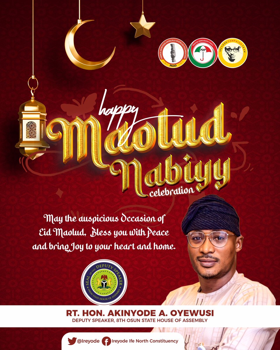 Happy Eid al-Mawlid to our Muslim brothers and sisters in IFE NORTH, OSUN STATE, NIGERIA and around the world! On this blessed occasion, we commemorate the birth of Prophet Muhammad (PBUH), and reflect on his teachings of love, compassion, and peace. Let us renew our commitment
