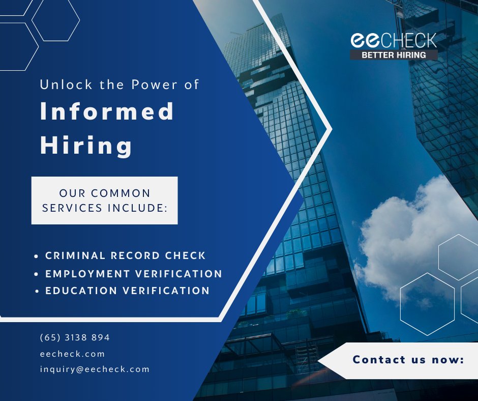 ee_check's tweet photo. 🔐Power of Informed Hiring 🔐

At eeCheck, we prioritize informed hiring. Our services empower your decisions:

- 🕵️‍♂️ Criminal Record Check: Safety at work.
- 📋 Employment Verification: Trust in your team.
- 🎓 Education Verification: Smart choices.

#informedhiring #eeCheck https://t.co/qv8XC2jccT