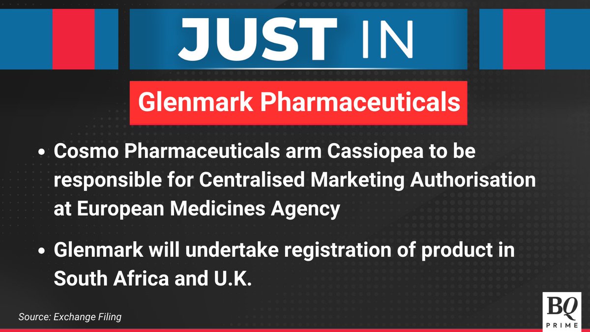 NDTVProfitAlpha's tweet photo. #CosmoPharmaceuticals, #GlenmarkPharmaceuticals in distribution pact for #Winlevi; Cosmo Pharmaceuticals' arm to be responsible for centralised marketing authorisation at European Medicines Agency.
For the latest news and updates, visit: https://t.co/gXeGqKQ77P https://t.co/4Ho6U588rT