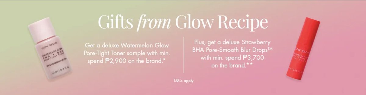 awesamrecosph's tweet image. SEPHORA VOUCHERS CODES / DEALS TODAY🎉
September 27, 2023

GLOW RECIPE
* Free Watermelon Glow Pore-Tight Toner sample / Php 2,900 min. spend
* Free Strawberry BHA Pore-Smooth Blur Drops / Php3,700 min. spend

Shop Here: invol.co/cljx5z6

#aweSAMrecos #sephoracollection