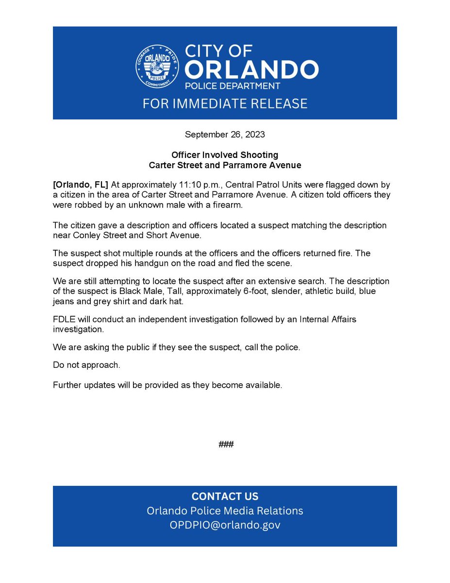 OrlandoPolice's tweet photo. UPDATE ⬇️ https://t.co/LM7AGZBPlz