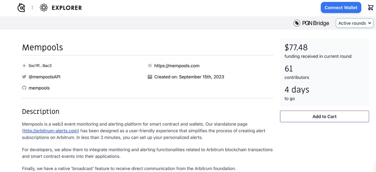 MempoolsAPI's tweet image. Round 1⃣ New Protocol Ideas with:
@ArbitrumGrants
@gitcoin

Thank you to all the contributors! We are excited for the continued development on #arbitrumone. 

check us out here:
explorer.gitcoin.co/#/round/42161/…