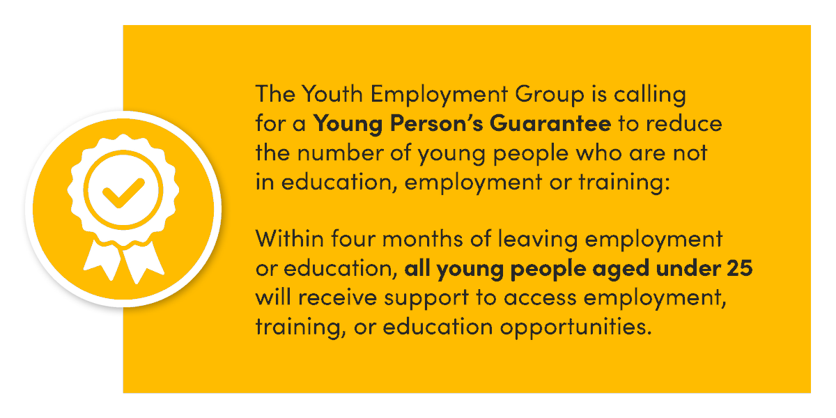 ImpetusUK's tweet photo. The Youth Employment Group is calling on the Government to adopt a Young Person’s Guarantee.

The Guarantee proposes a transformational offer for our young people and lays out the success factors, key challenges, and route to improving outcomes for young people across England. https://t.co/stHI9RYKFU