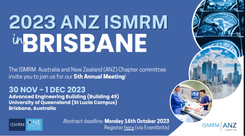 KCaeyenberghs's tweet photo. Registration is now open for the 5th Annual meeting of the ISMRM-ANZ, which will take place 30th November – 1st December 2023: https://t.co/cL1fuHeUXi
Abstract submissions are due by Monday 16th October 2023. You can download the abstract template here: https://t.co/6sg59Qn0nK https://t.co/4bUV1jXFEP