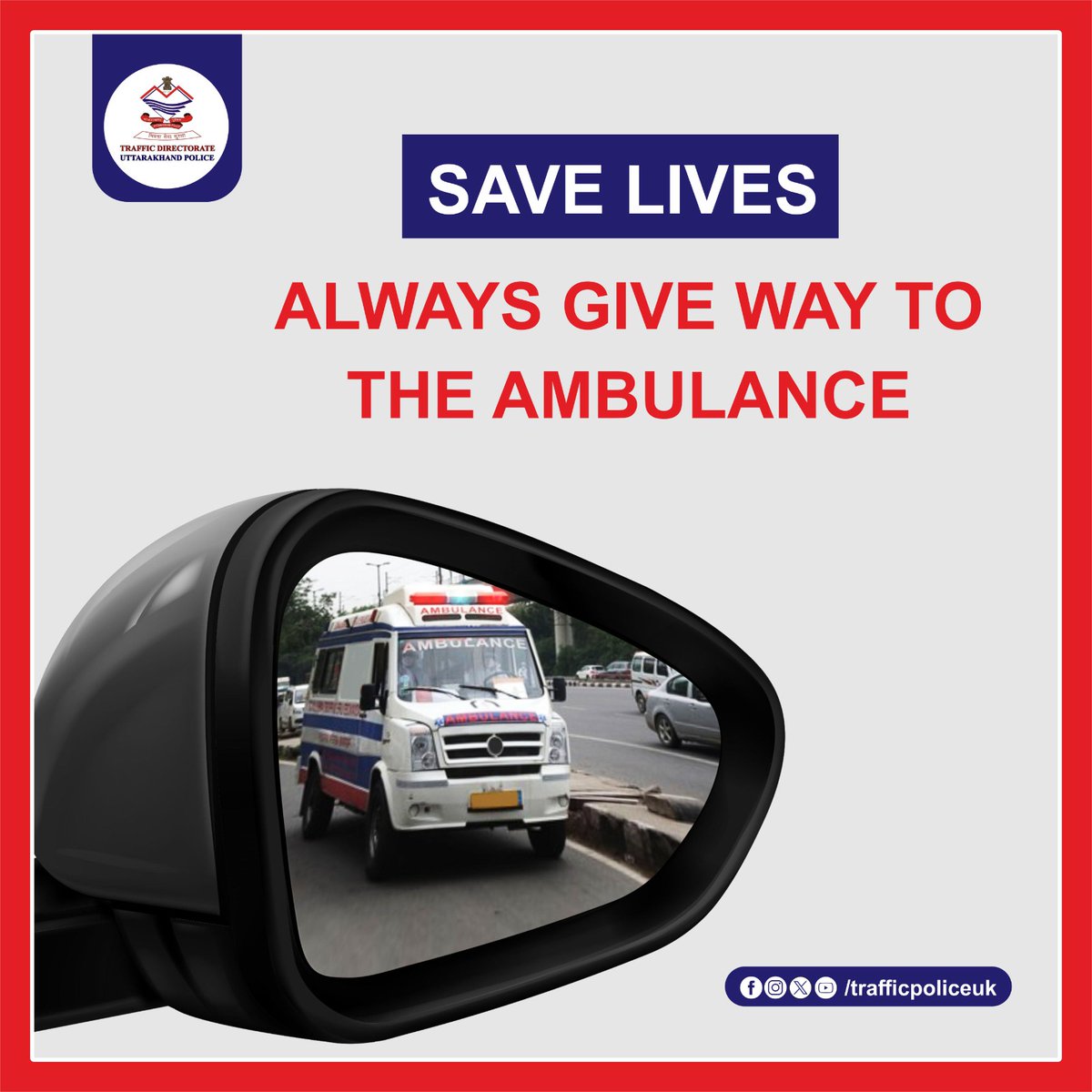 Always give way to the ambulance. Blocking an ambulance delays someone's chance at life.

#ResponsibleCitizen #FollowTrafficPolice #UttarakhandPoliceCares