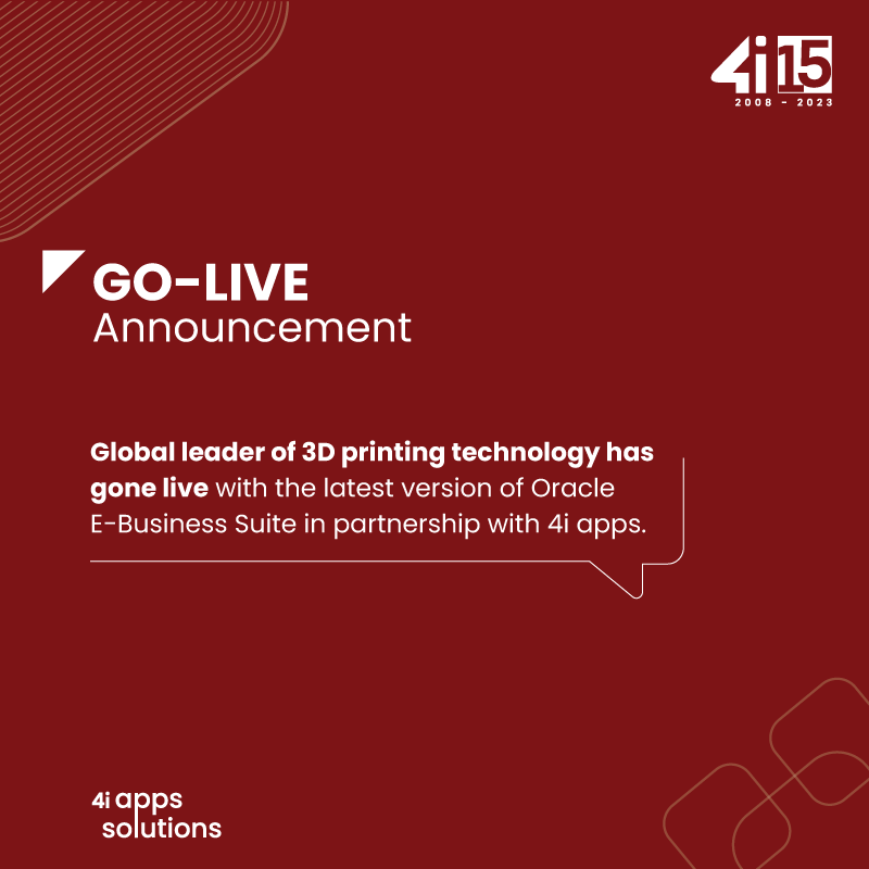 Global leader of 3D printing #technology based in EMEA region chose 4i apps, to upgrade their #Oracle EBS Applications from 12.1.3 to 12.2.11 along with Single Sign On configuration. #4iapps flawlessly executed the upgrade process, marking another significant achievement.