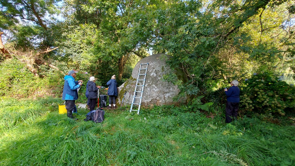 CarolynKennett's tweet photo. Bowl rock investigations yesterday recording cup marks and later inscriptions #Cornwall #Cupmarks https://t.co/fHvvjKER4X