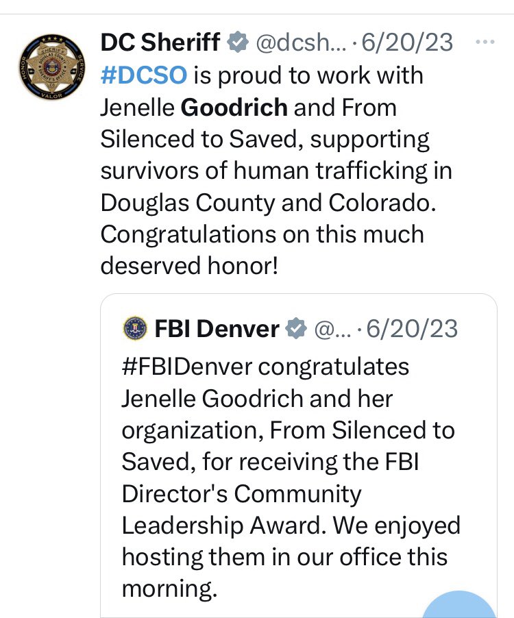 SarahGeving1's tweet photo. #SexTrafficking

🗣️ Say it loud, @SheriffWeekly 
Why do you stand with an anti-trafficking nonprofit that has a pattern of violating HIPPA and victims rights?? 💔
#DCSO #FSTS #TheyMatter
#HIPAA @18thJudicial https://t.co/Zq6bD27r23
