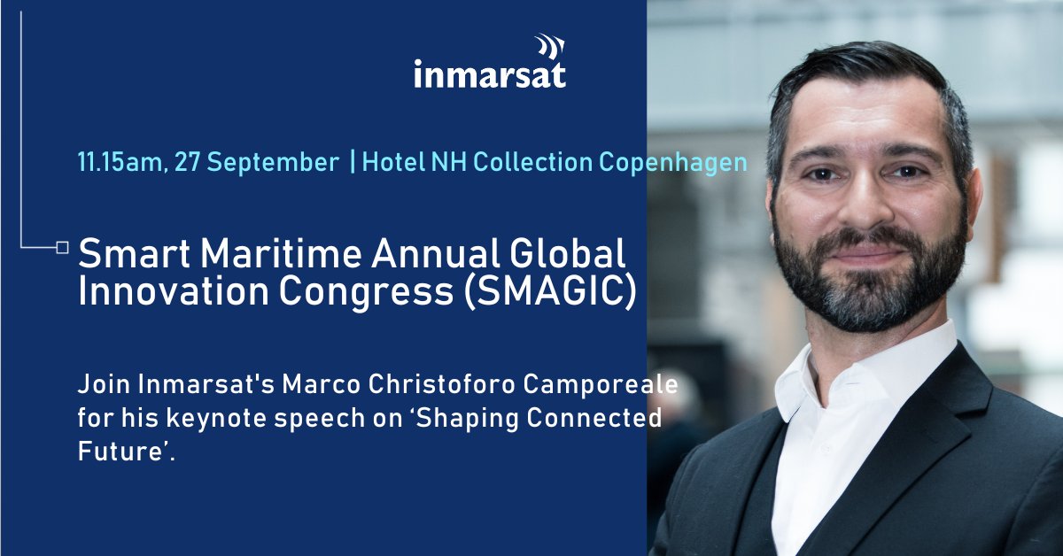 viasat's tweet photo. Today at #SMAGIC, Inmarsat’s Marco Camporeale will give a keynote speech about how collaboration across the supply chain will be critical to shaping a connected maritime future that is sustainable and profitable for everyone involved. Join us: https://t.co/cmLTPWXsjO https://t.co/ocUEcJKWL2
