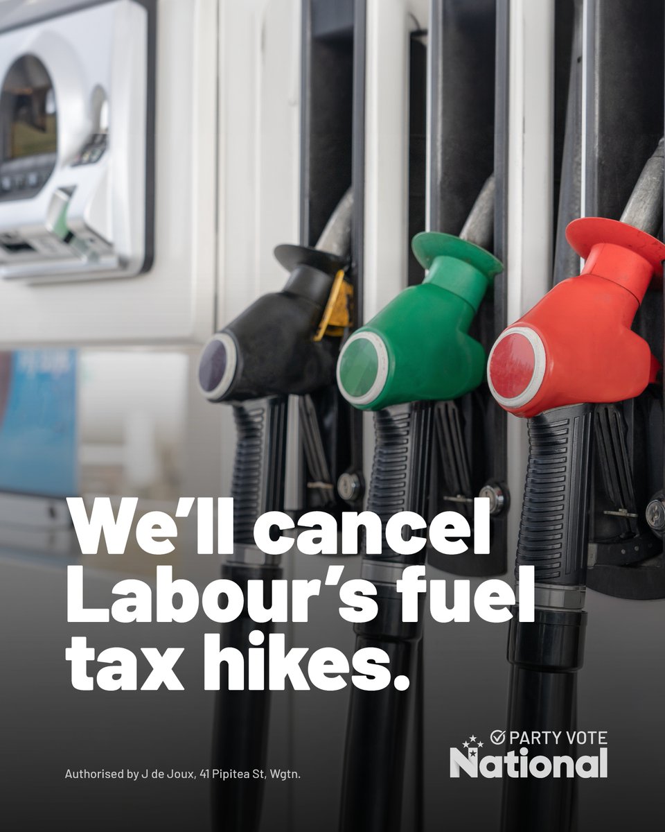 Labour has promised to increase fuel taxes. National will freeze fuel tax for three years.

#GetNZBackonTrack #PartyVoteNational #TV3LeadersDebate