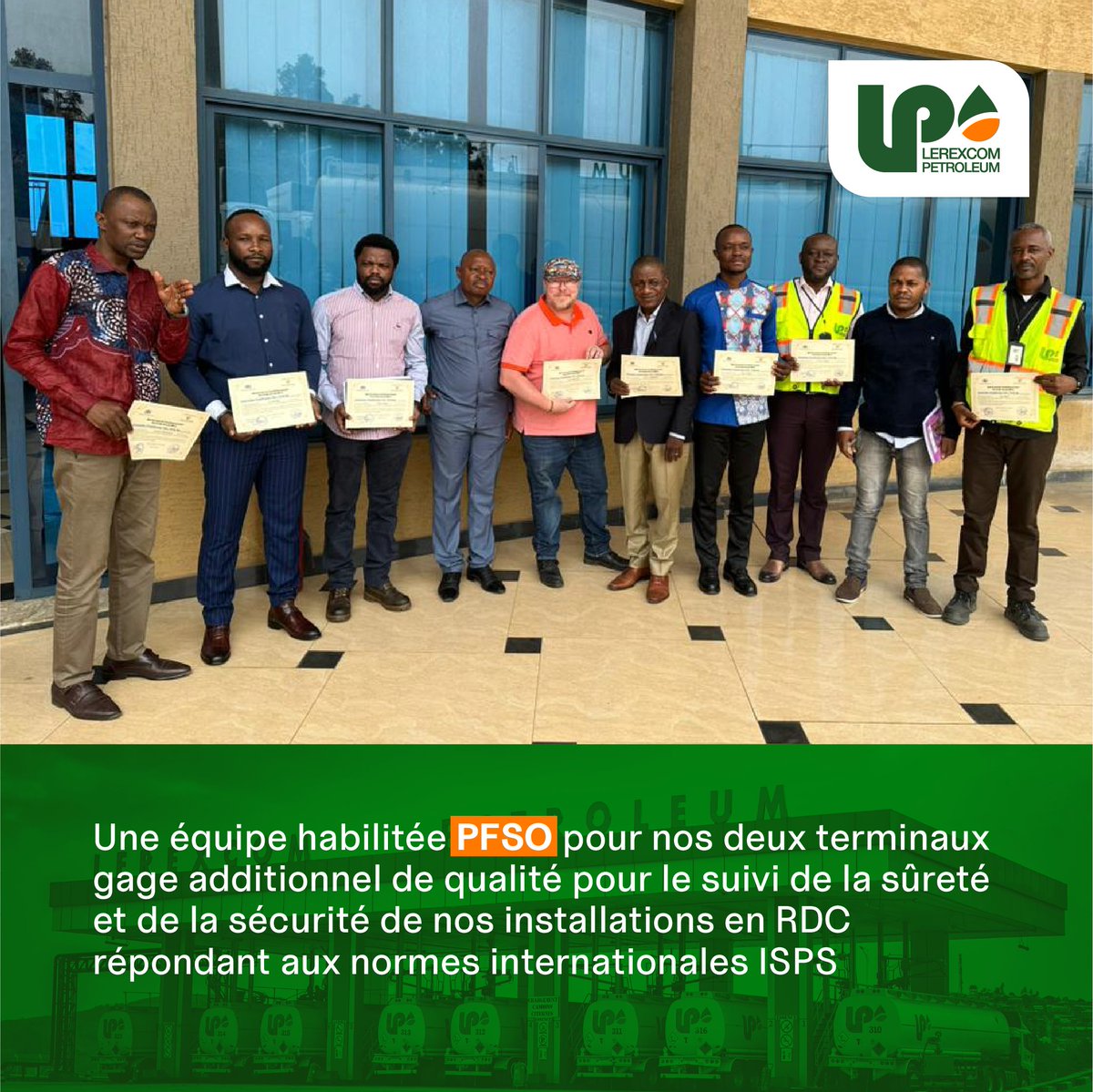 LerexcomP's tweet image. Une équipe habilitée PFSO pour nos deux terminaux gage additionnel de qualité pour le suivi de la sûreté et de la sécurité de nos installations en RDC répondant aux normes internationales ISPS. 
#lerexcompetroleum #lp #PFSO #groupeledya #ledya #lengo
