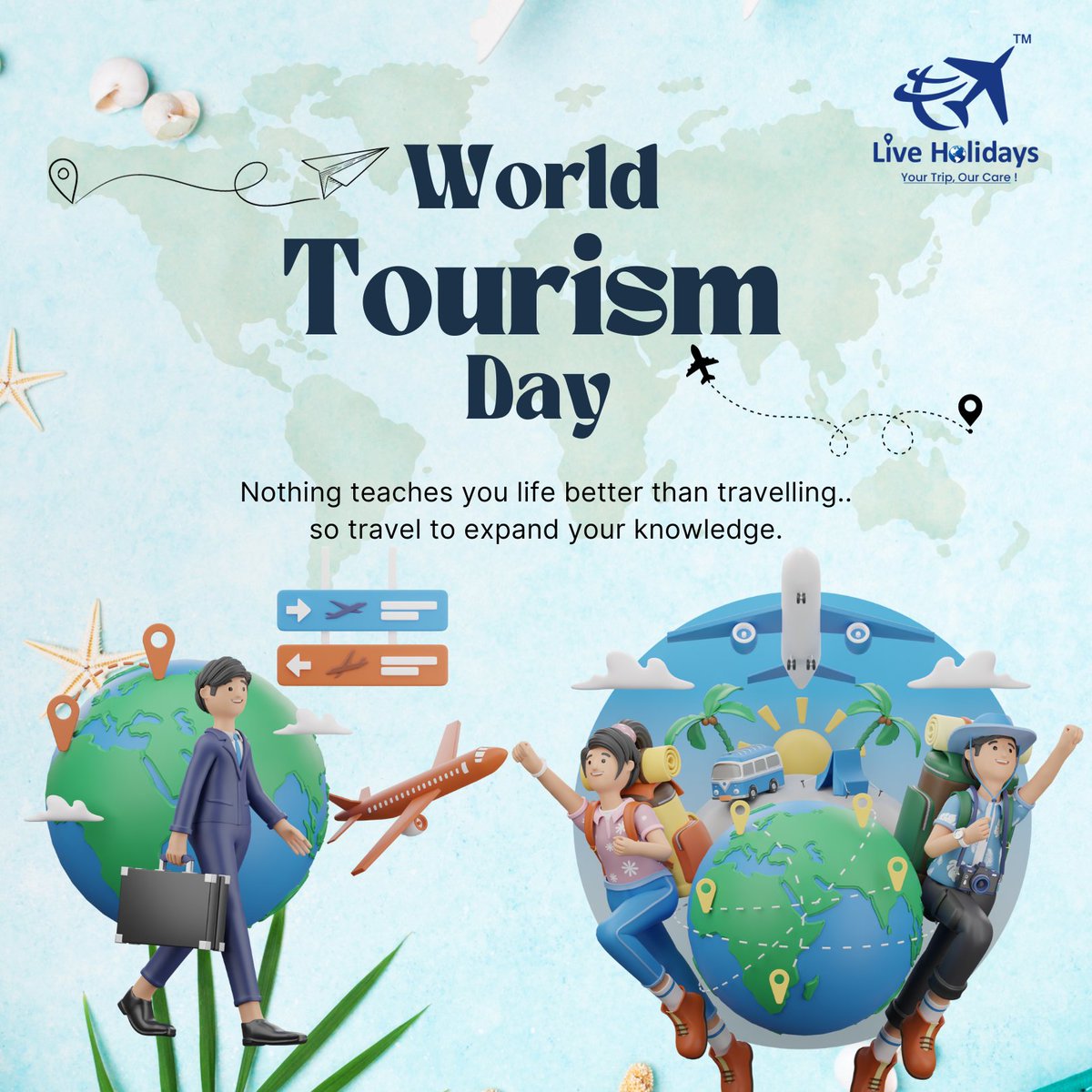 'Happy World Tourism Day, celebrated by Live Holidays! Explore the beauty of our planet and create unforgettable memories. #WorldTourismDay #TravelInspiration #LiveHolidays #ExploreTheWorld #Wanderlust #TravelGoals #AdventureAwaits #DiscoverNewPlaces #ICCWorldCup