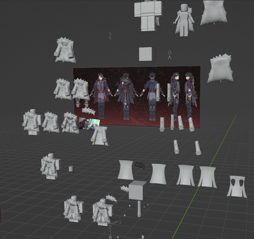 chenchenstuff's tweet photo. just wanted to post my messy workflow for wriothsley's coat for the people that accuse me of straight up stealing models and textures from the game itself lol #RobloxDev #ROBLOX #GenshinImpact https://t.co/TQmW9aQONy
