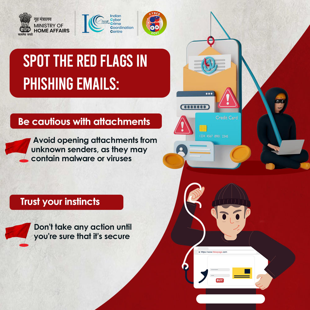 Cyberdost's tweet photo. Spot the red flags in #Phishing emails
#Dial1930 to report online financial fraud and file complaint for any #cybercrime at https://t.co/cr6WZMOi4c
#CyberAware #CyberSafeIndia #OnlineSafety #Dial1930 #CyberSecure #Awareness #I4C #MHA #CyberDost #WorldTourismDay #CyberSafety @ANI https://t.co/W2DDWBQ0sB
