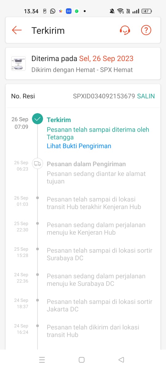 VpieMahaDhifa's tweet photo. @ShopeeID min mau tanya.. Paketan ibu saya tercatat "terkirim" diterima oleh tetangga. Tapi gak ada keterangan tetangga siapa. Tolong bantu donk min.. Minta no kurirnya https://t.co/5GtEqkXBML