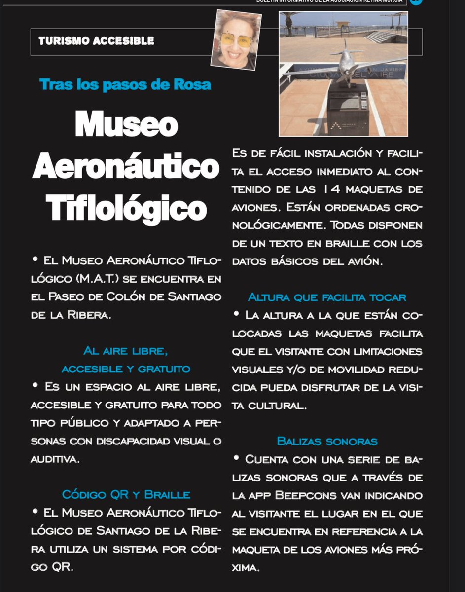 RetinaMurcia's tweet photo. #DiaInternacionaldelTurismo. POR UN TURISMO ACCESIBLE. Hacer accesible un museo o un monumento va mucho más allá de habilitar rampas o ascensores. Retina Murcia aporta su granito de arena con nuestra sección ‘Tras los pasos de Rosa’ en #RetinaNews https://t.co/Qa84Dx69lf