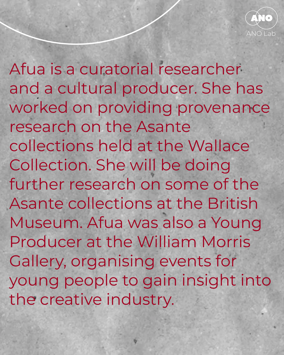 ANOghana's tweet photo. Meet our third researcher: Afua. Afua is a curatorial researcher and cultural producer who is “passionate about encouraging and inspiring positive outcomes amongst young people and especially those in the African diaspora community.”
Learn more on our https://t.co/yiA6WcmirZ https://t.co/wlmsgu6Avw