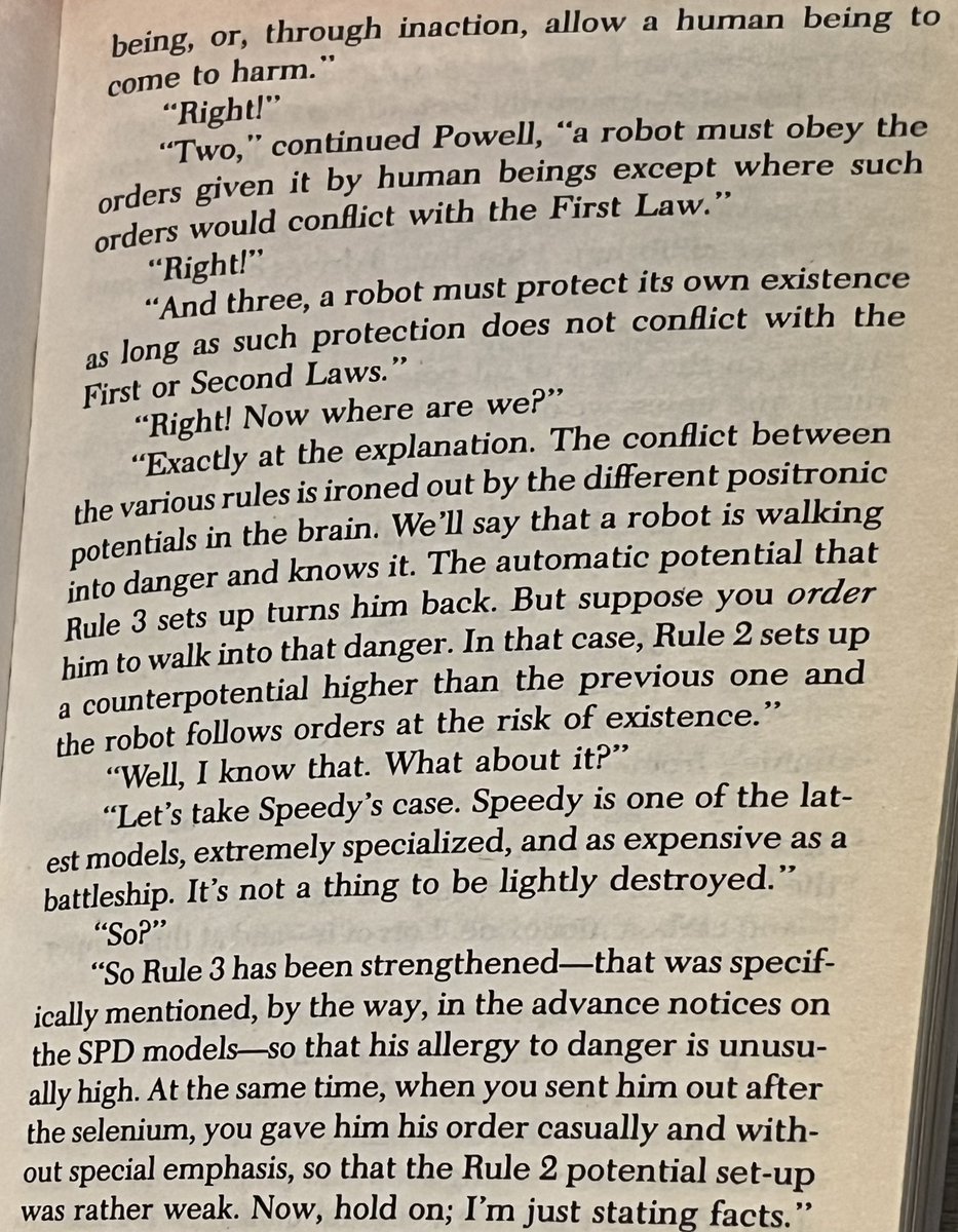 Re-reading “I, Robot” by #Asimov - it’s amazing what he got right. He realized that AIs lack context for orders. In the book, robots don’t realize that the order was a life&amp;death need. In the real world, we use prompt engineering so that AI can correctly respond to our requests.