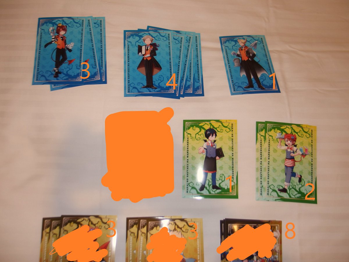 Isshirokoku's tweet photo. 【交換】魔界の主役は我々だ　ブロマイド　L版

〇譲：画像のもの(見切れているものはシークレットのものです)

〇求：ci＞zm>>>>>>>>>tn

郵送で交換いたします。お気軽にお声かけください。

魔主役
wrwrd https://t.co/bvXvQL8U3V