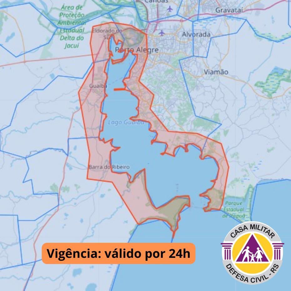 RDCTVdigital's tweet photo. 🚨 DEFESA CIVIL EMITIU NOVO ALERTA 

➡️ Na manhã desta quarta-feira, 27, a defesa civil emitiu novo alerta de inundação, válido por 24h, devido ao avanço da água do rio Guaíba, que chegou aos 2,90 metros, sendo de 3 metros a cota de transbordamento. 
 
📸 Defesa Civil https://t.co/kFEx3jiUWA