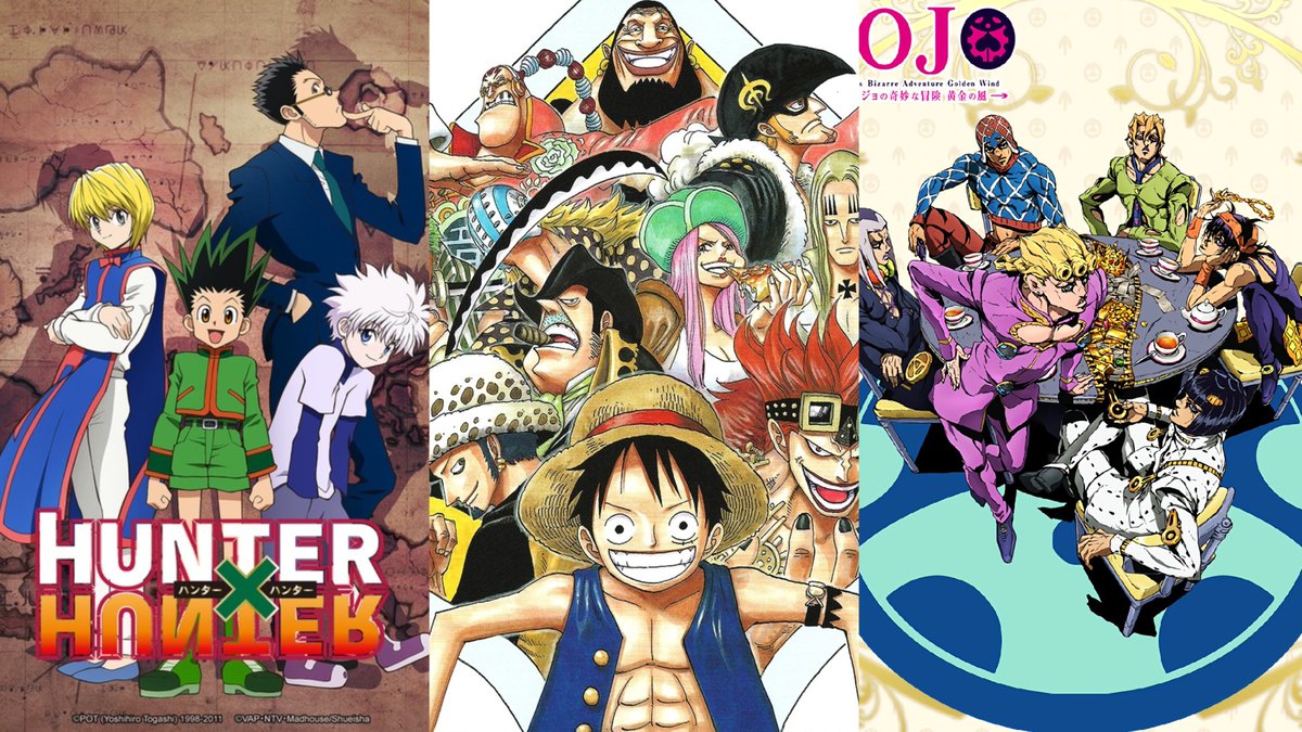_ANIMEse's tweet photo. Chegando domingo na Netflix Brasil:

• Hunter x Hunter (2011)
• Novos episódios de One Piece (Arco Arquipelágo Sabaody)
• Jojo's Bizarre Adventure Golden Wind https://t.co/zJbgMROWpo